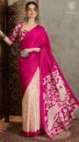 Pink Beige Pichwai Kalamkari Satin Crepe Saree