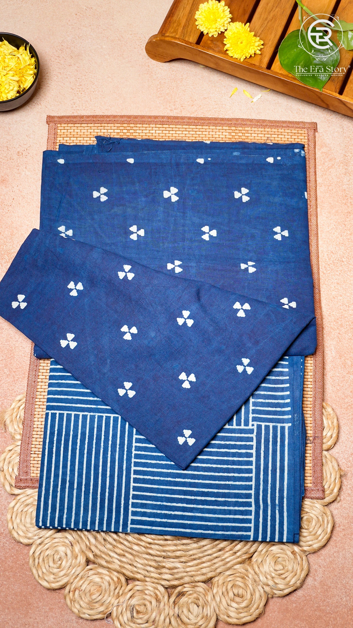 Blue & White Floral Handblocked Cotton Salwar Set