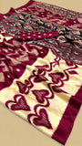 Beige and Pink Contemporary Ajrakh Satin Crepe Silk Saree