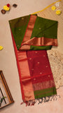 Forest Green & Red Diamond Butta Handloom Pure Maheshwari Silk Saree