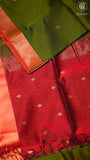 Forest Green & Red Diamond Butta Handloom Pure Maheshwari Silk Saree