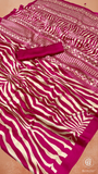 Pink & Beige Zebra Pattern Satin Modal Silk Saree