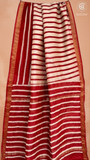 White & Red Line Patterned Handblocked Pure Maheshwari Cotton Sarees