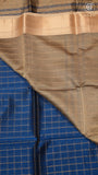 Royal Blue & Gold Checked Zari Handloom Pure Maheshwari Silk Saree