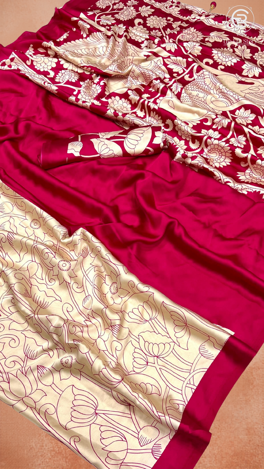 Pink Beige Pichwai Kalamkari Satin Crepe Saree