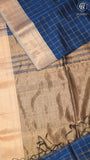 Royal Blue & Gold Checked Zari Handloom Pure Maheshwari Silk Saree