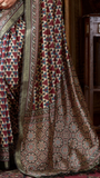 White Contemporary Printed Tussar Silk Saree