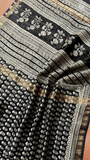 Black & White Floral Handblocked Pure Maheshwari Cotton Sarees