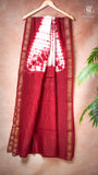 Red & White Contemporary Tie & Dye Handblocked Pure Maheshwari Cotton Saree