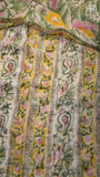Sage Green & Pink Yellow Floral Handblocked Pure Double Chiffon Saree