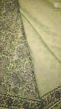 Pista Green Floral Handblocked Pure Mul Cotton Saree