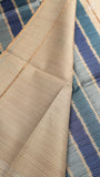 Blue and Beige Kantha Matka Tussar Silk Saree