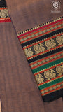Mauve Grey Peacock & Paisley Border Handloom Narayanpet Cotton Saree
