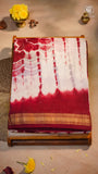 Red & White Contemporary Tie & Dye Handblocked Pure Maheshwari Cotton Saree