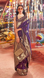 Deep Violet Patterned Zari Weaved Banarasi Silk Saree