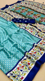 Teal Blue Bandhini Floral Ajrakh Gajji Silk Saree