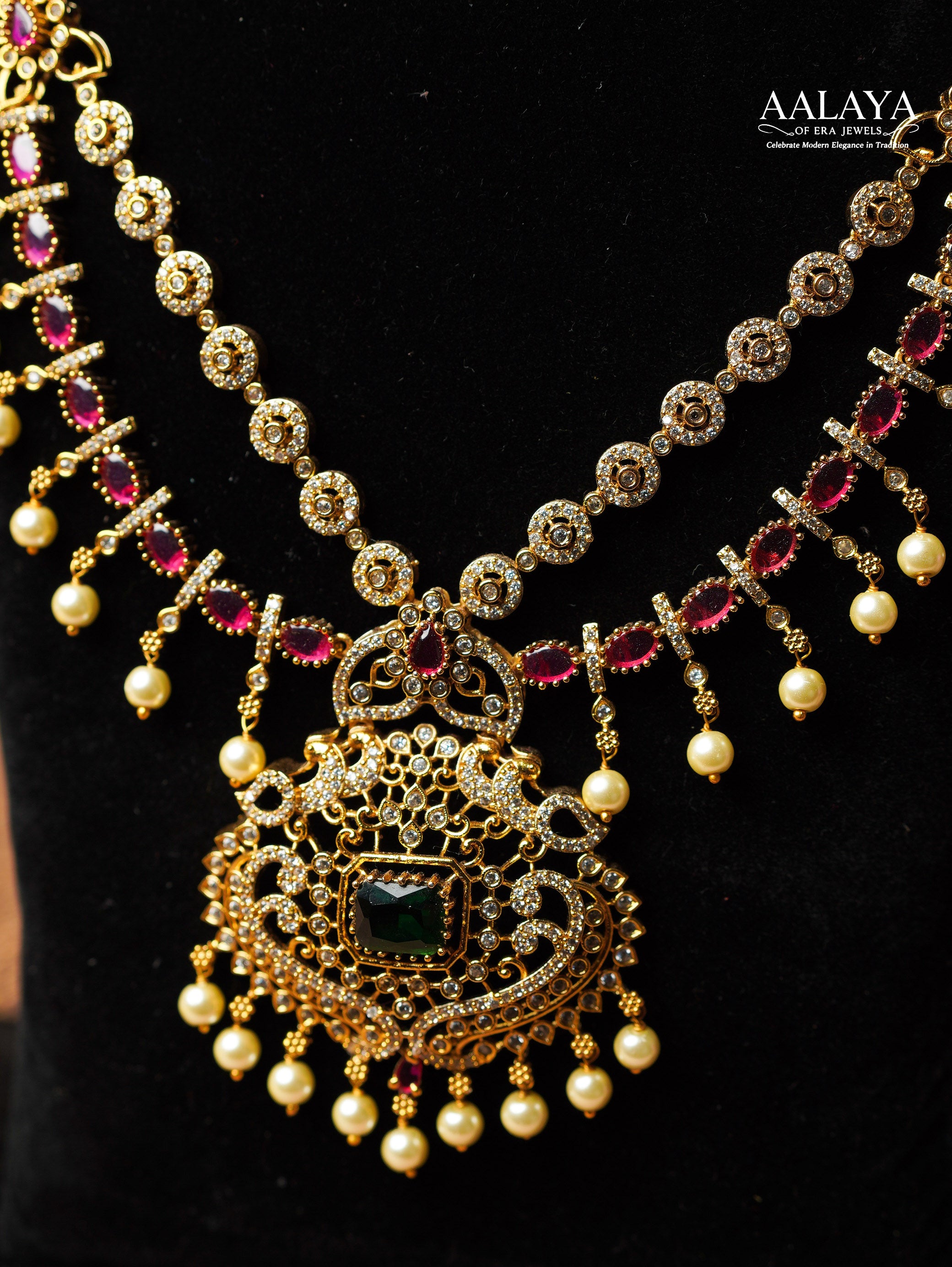 Aalaya Mayura Emerald Ruby Heritage Necklace Set