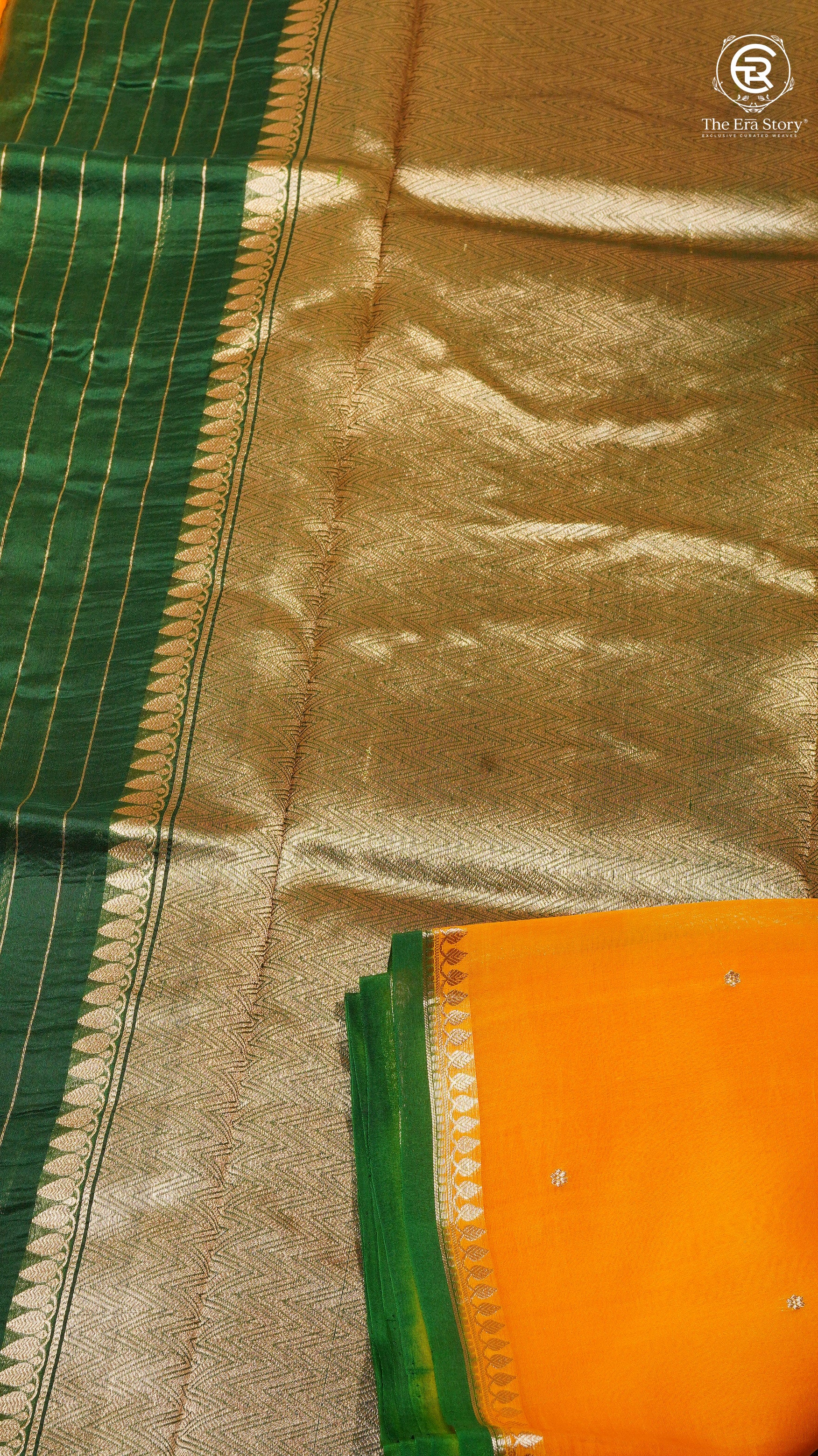 Yellow & Green Pure Kora Organza Banarasi Silk Saree