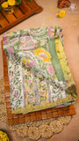 Sage Green & Pink Yellow Floral Handblocked Pure Double Chiffon Saree