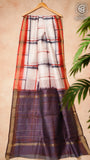 White Orange & Purple Handblocked Maheshwari Silk Cotton Saree