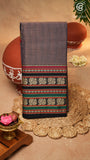Mauve Grey Peacock & Paisley Border Handloom Narayanpet Cotton Saree