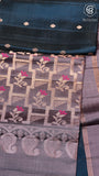 Deep Peacock Blue and Mauve Grey Handloom Pure Kanchipuram Silk Saree (Silk Mark Certified)