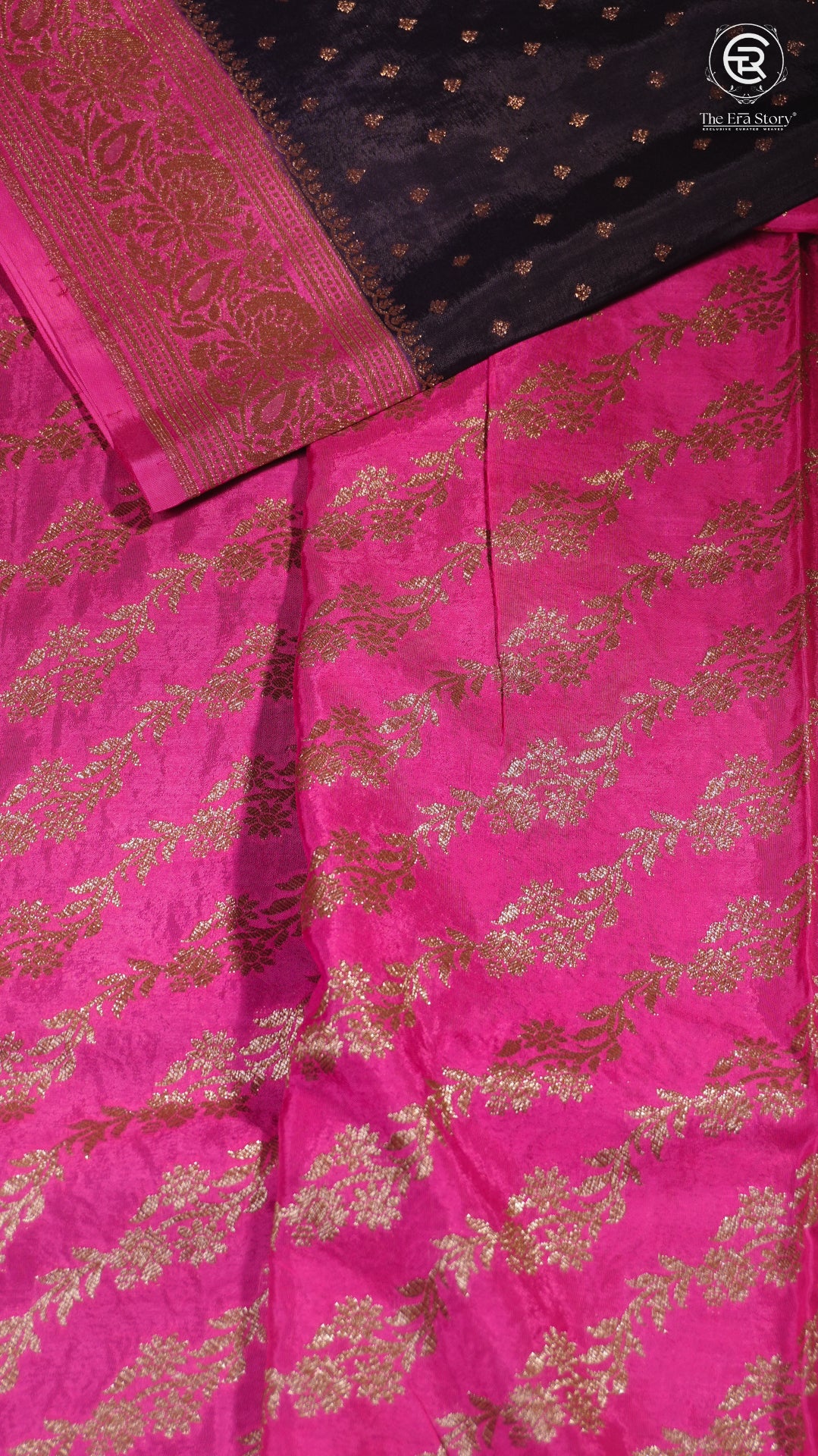 Navy Blue & Pink Pure Crepe Chiffon Banarasi Silk Saree