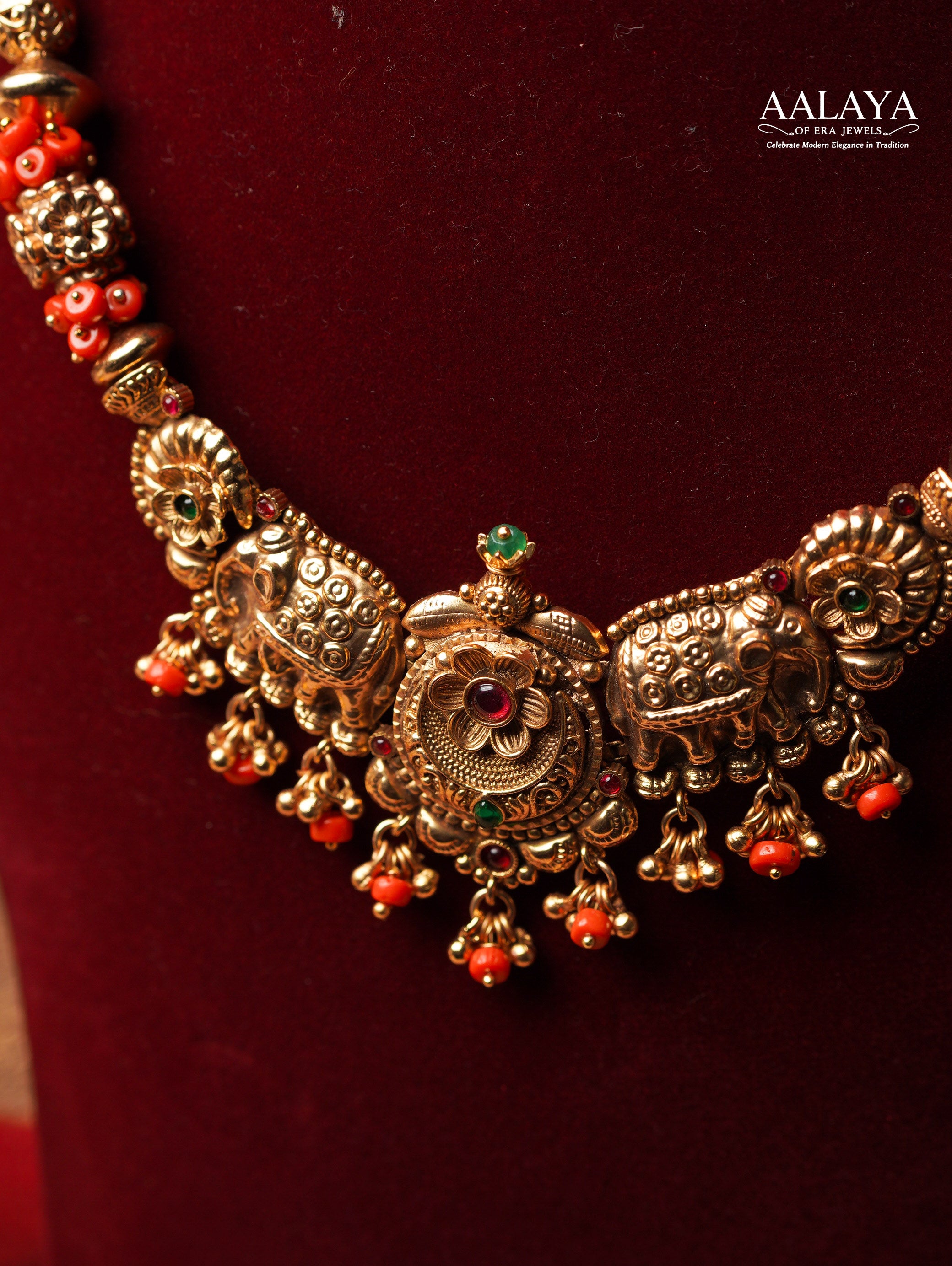 Aalaya Antique Gold Elephant Heritage Necklace