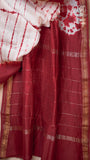 Red & White Contemporary Tie & Dye Handblocked Pure Maheshwari Cotton Saree