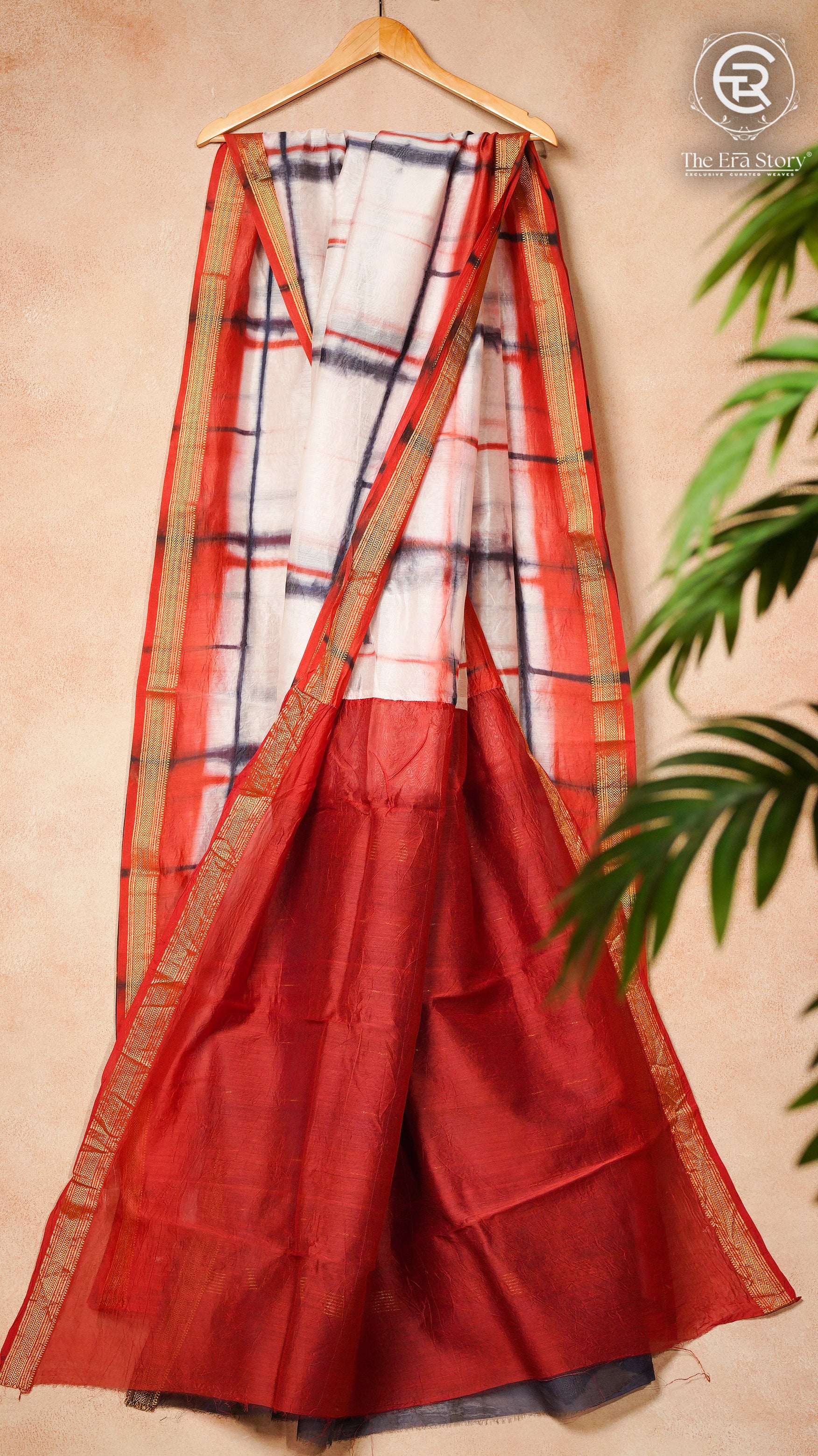 White Orange & Purple Handblocked Maheshwari Silk Cotton Saree