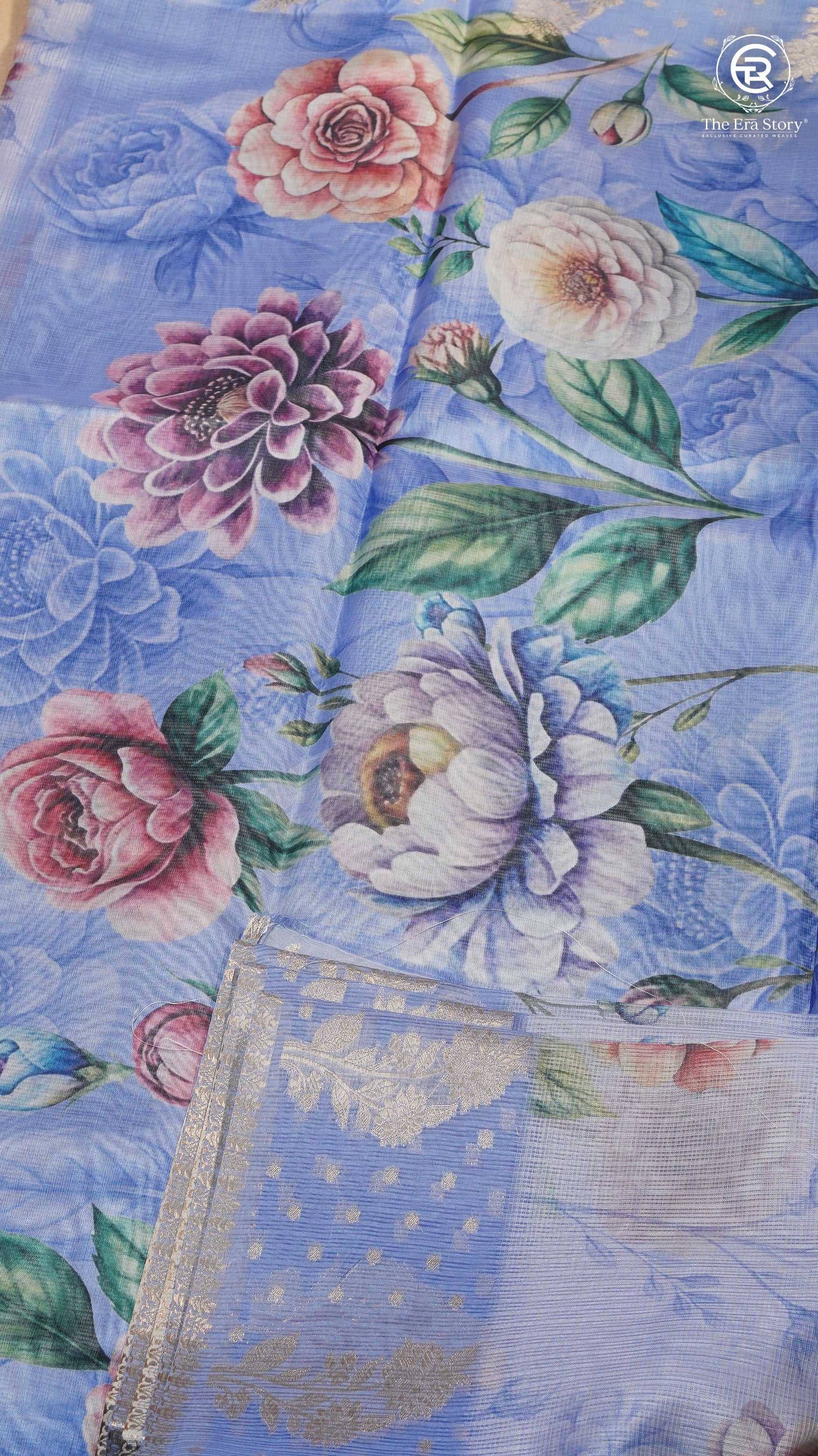 Lavender Purple & Multi Color Floral Kota Doria Saree