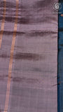 Deep Peacock Blue and Mauve Grey Handloom Pure Kanchipuram Silk Saree (Silk Mark Certified)