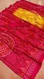 Rani Pink Yellow Ajrakh Bandhini Satin Modal Silk Saree