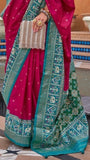 Pink and Green Ikat Patola Contemporary Banarasi Crepe Silk Saree ERA06PNK