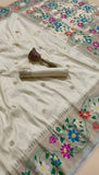 Pearl White Floral Paithani Soft Silk Sarees