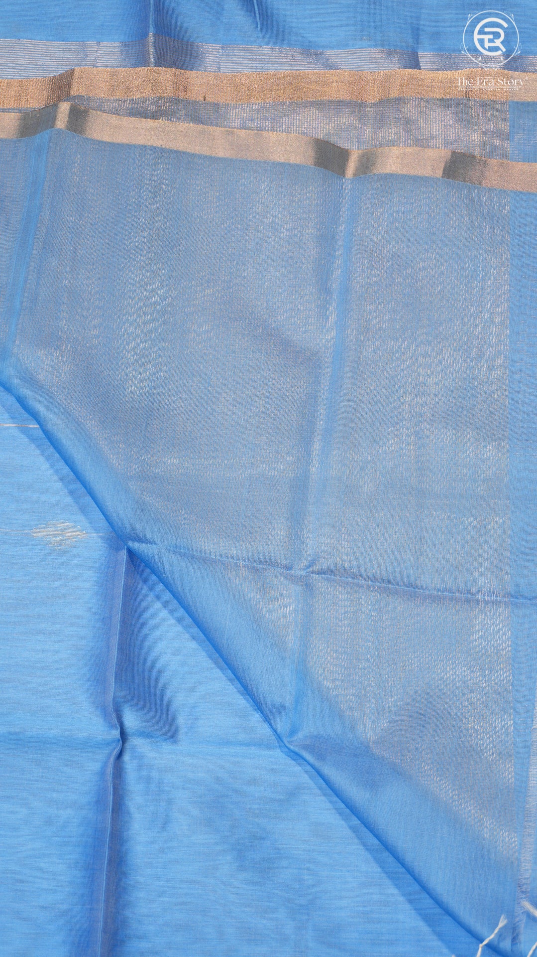 Baby Blue Line Diamond Butta Zari Handloom Pure Maheshwari Silk Saree