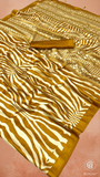 Mustard Yellow & Beige Zebra Pattern Satin Modal Silk Saree