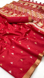 Red Triangle Ikkat Handloom Tussar Silk Saree