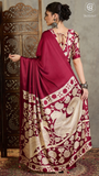 Maroon Beige Pichwai Kalamkari Satin Crepe Saree