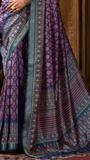 Blue Contemporary Printed Tussar Silk Saree