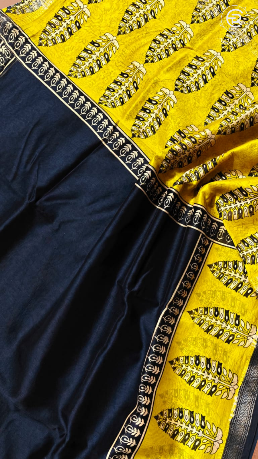 Black & Yellow Pink Tree Pattern Handblocked Pure Maheshwari Cotton Sarees