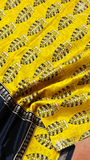 Black & Yellow Pink Tree Pattern Handblocked Pure Maheshwari Cotton Sarees