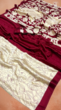 Maroon Beige Pichwai Kalamkari Satin Crepe Saree