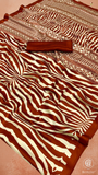 Maroon Yellow & Beige Zebra Pattern Satin Modal Silk Saree