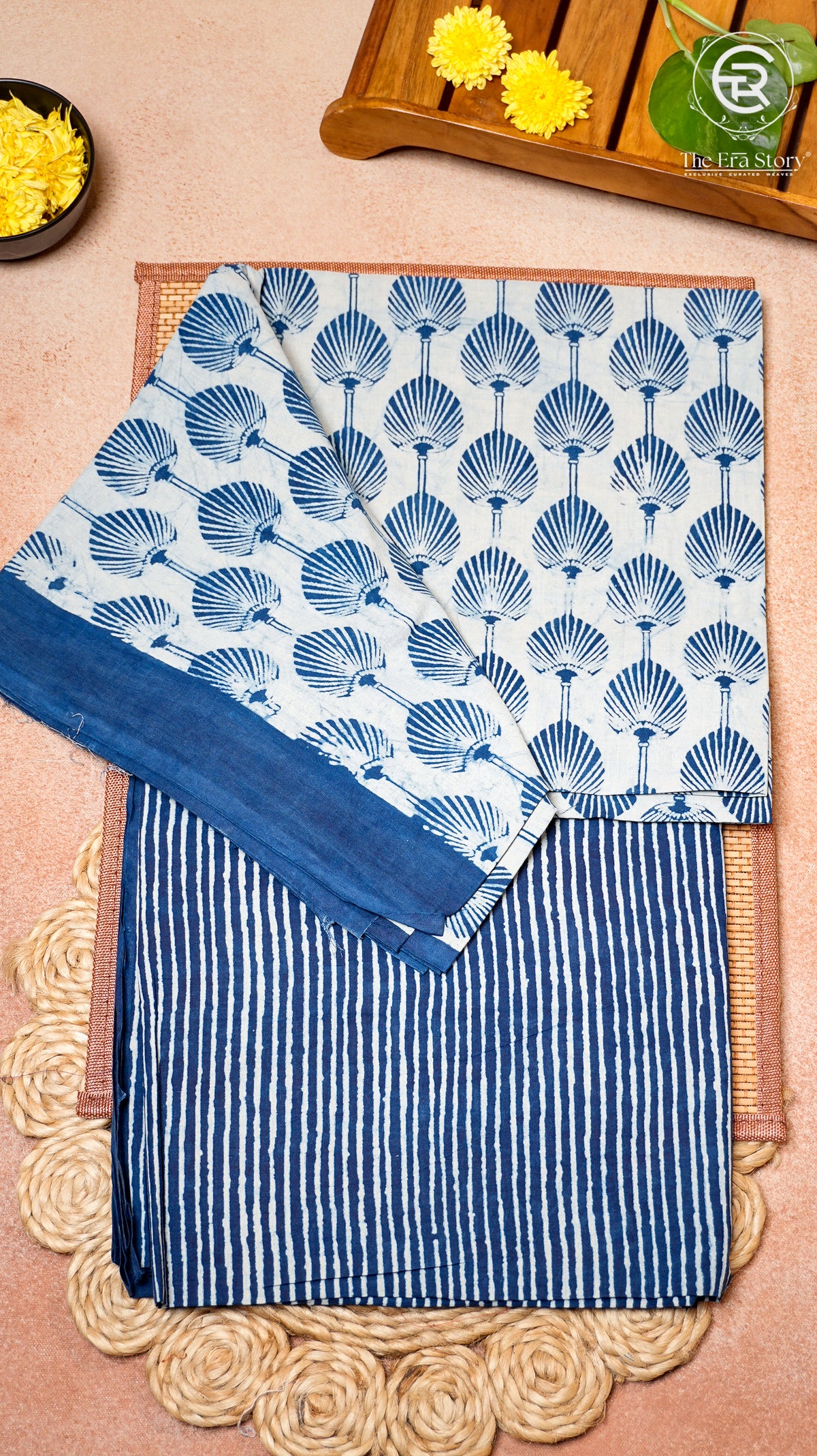 Blue Palm Fan Patterned Handblocked Cotton Salwar Set