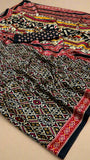 Black and Red Contemporary Ajrakh Satin Crepe Silk Saree