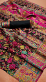 Black Full Floral Pure Kashmiri Festive Weave Cotton Saree