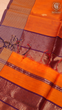 Turmeric Orange and Maroon Handloom Zari Pure Maheshwari Silk Saree