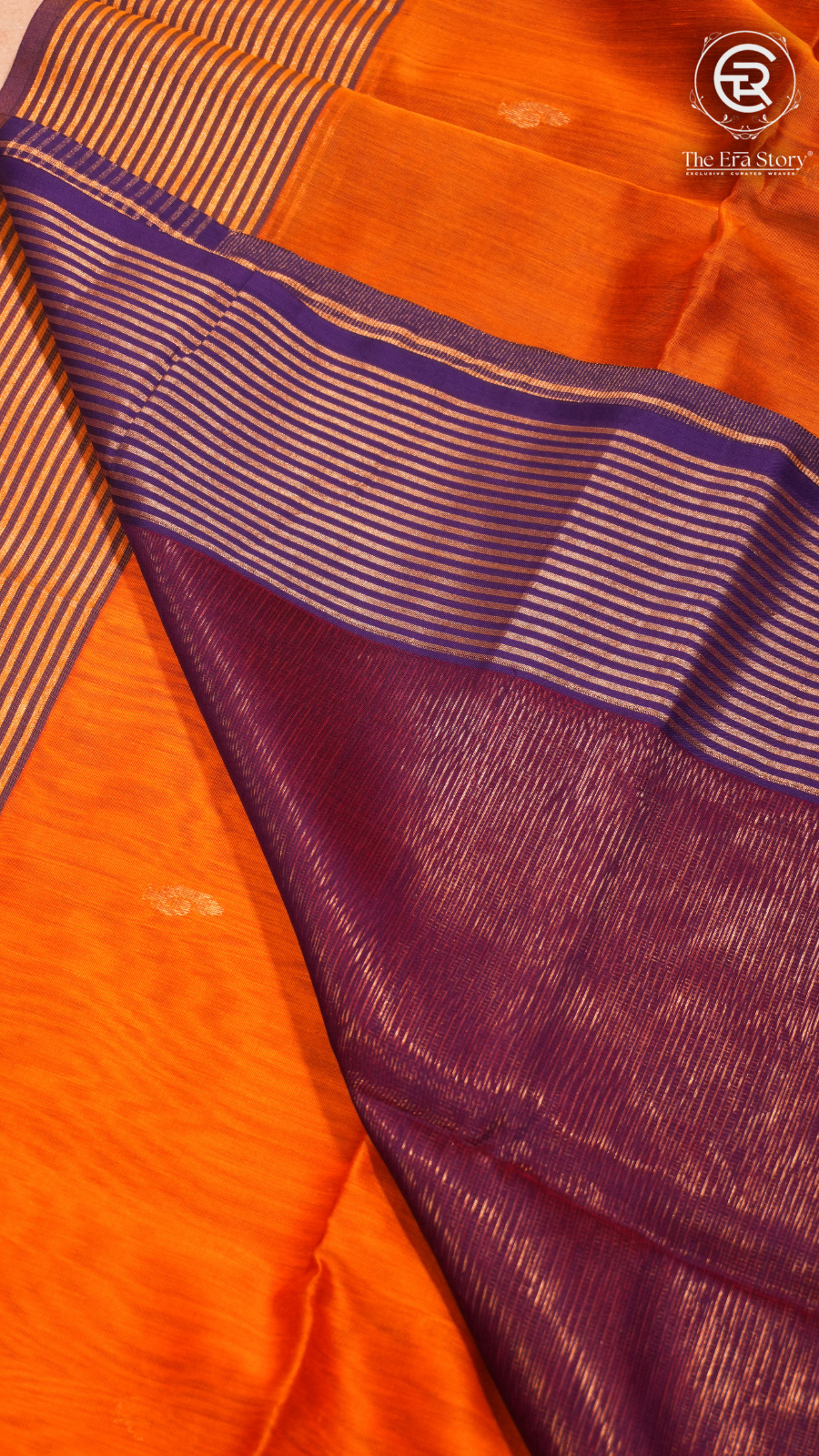 Turmeric Orange and Maroon Handloom Zari Pure Maheshwari Silk Saree