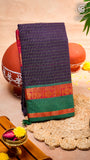 Purple Checkered Red & Green Bordered Peacock Handloom Narayanpet Cotton Saree